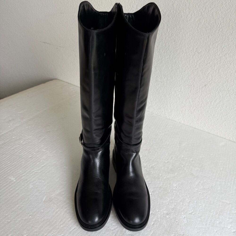 Mango MNG Women's Riding Style Black Leather Buckles Boots Size EU 40 US 9-9.5 - Picture 3 of 14